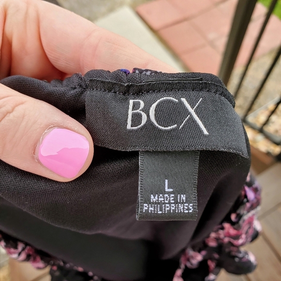 BCX Black Purple Pink Floral Flowy Boho Off Shoulder Blouse Size Large EUC - Picture 2 of 15